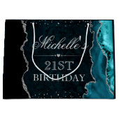 Aquamariner und silberer Glitzer Agate Geburtstag Große Geschenktüte (Vorderseite)