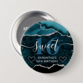 Aquamariner und silberer Glitzer Agate Marble Swee Button (Vorne & Hinten)