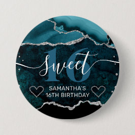 Aquamariner und silberer Glitzer Agate Marble Swee Button