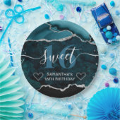 Aquamariner und silberer Glitzer Agate Marble Swee Pappteller (Party)