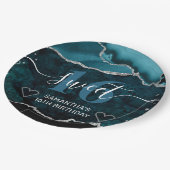 Aquamariner und silberer Glitzer Agate Marble Swee Pappteller (Schrägansicht)