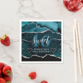 Aquamariner und silberer Glitzer Agate Marble Swee Serviette (Beispiel)