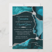 Aquamariner und Silberer Glitzer Agate Quinceanera Einladung (Vorderseite)