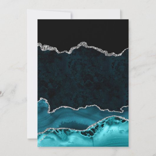 Aquamariner und silberer Glitzer Agate Sweet 16 Einladung (Rückseite)
