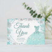 Aquamariner und silberer Schneeflocken Winter Mis  Dankeskarte (Stehend Vorderseite)