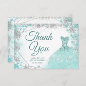 Aquamariner und silberer Schneeflocken Winter Mis  Dankeskarte (Vorne/Hinten)