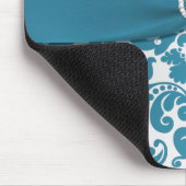 Aquamariner und silberner Damast Mousepad (Ecke)