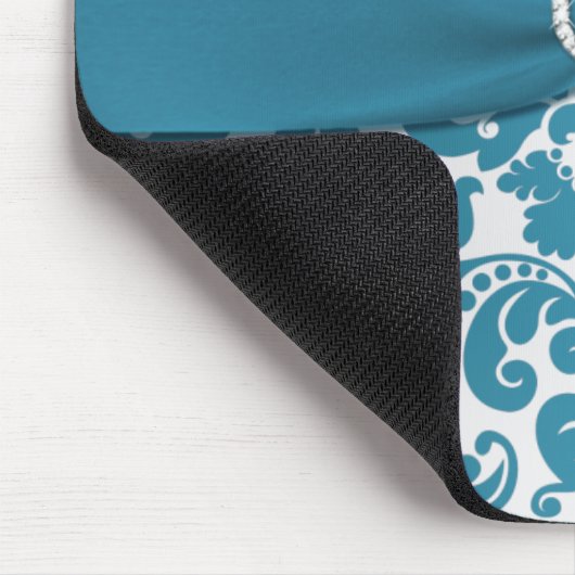 Aquamariner und silberner Damast Mousepad (Ecke)