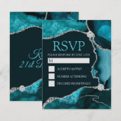 Aquamariner und Silberner Glitzer Agate Geburtstag RSVP Karte (Vorne/Hinten)