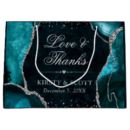 Aquamariner und Silberner Glitzer Agate Wedding Große Geschenktüte