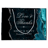 Aquamariner und Silberner Glitzer Agate Wedding Große Geschenktüte (Rückseite)
