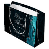 Aquamariner und Silberner Glitzer Agate Wedding Große Geschenktüte (Rückseite Schrägansicht)
