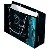 Aquamariner und Silberner Glitzer Agate Wedding Große Geschenktüte (Vorderseite Schrägansicht)
