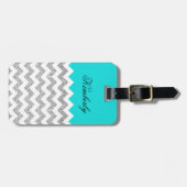 Aquamariner und silberner Imitat-Glitzer Zickzack Gepäckanhänger (Vorderseite horizontal)