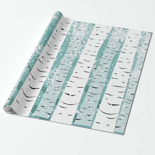 Aquamariner und weißer Birkenbaum im Winter japani Geschenkpapier (Ungerollt)