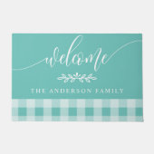 Aquamariner und weißer Buffalo-Karo - Empfang Fußmatte (Vorderseite)