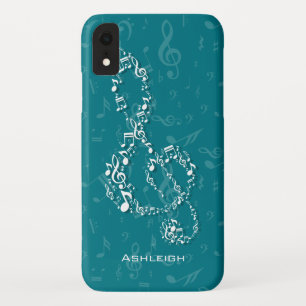 Aquamariner und weißer dreifacher Clef-Musiknoten Case-Mate iPhone Hülle