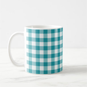 Aquamariner und weißer Gingham überprüftes Must Kaffeetasse