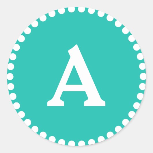 Aquamariner und weißer Personalisierter Monogramm- Runder Aufkleber (Vorderseite)