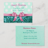 Aquamariner und weißer Polka-Dot mit rosa Bow und  Visitenkarte (Vorne/Hinten)