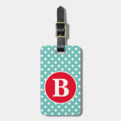 Aquamariner und weißer Polka-Dot mit roter Monogra Gepäckanhänger (Vorderseite vertikal)