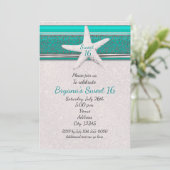 Aquamariner und weißer Strand Starfish Süße 16 Ein Einladung (Stehend Vorderseite)