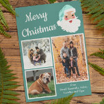 Aquamariner und weißer Weihnachtsmann FotoCollage  Feiertagskarte<br><div class="desc">Diese lustige und festliche Foto-Urlaubskarte ist bereit,  mit drei eigenen Fotos und einem eigenen aus der Nachricht,  und bietet ein aquamarin-weiß-Farbschema mit Retro-Stil Santa Claus Grafik neben der Nachricht "Frohe Weihnachten" in weißen Schriftzeichen.</div>