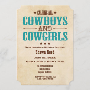 Aquamariner Vintager Cowboy Einladung zum Geburtst