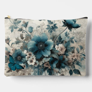 Aquamariner Vintager Inspiriert floraler Kosmetikb Zubehörtasche