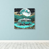Aquamariner Vintager RV Camper im Berg Retro Leinwanddruck (Insitu (Holzboden))