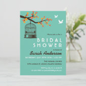 Aquamariner Vogelkäfig Blume Brautdusche Einladung (Stehend Vorderseite)