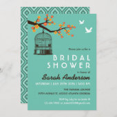 Aquamariner Vogelkäfig Blume Brautdusche Einladung (Vorne/Hinten)