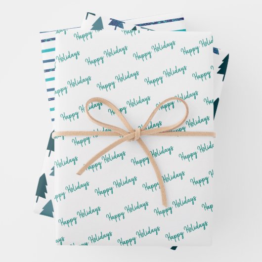 Aquamariner Weihnachtsbaum Glitzer Streifen Geschenkpapier Set (Beispiel)