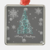 Aquamariner Weihnachtsbaum und Schneeflocken Ornament Aus Metall (Vorne)