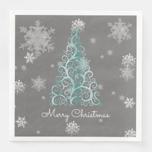 Aquamariner Weihnachtsbaum und Schneeflocken Papie Serviette