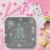 Aquamariner Weihnachtsbaum und Schneeflocken Pappteller (Party)