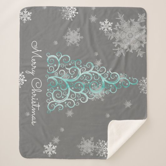 Aquamariner Weihnachtsbaum und Schneeflocken Sherp Sherpadecke (Vorderseite)