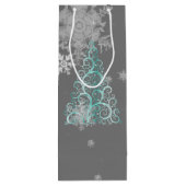 Aquamariner Weihnachtsbaum und Schneeflocken Weinb Geschenktüte Für Weinflaschen (Rückseite)