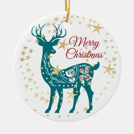 Aquamariner Weihnachtsmann Rentier Keramik Ornament (Vorne)