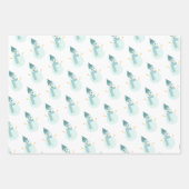 Aquamariner Weihnachtsschneemann und Bäume Geschenkpapier Set (Vorderseite)