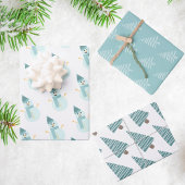 Aquamariner Weihnachtsschneemann und Bäume Geschenkpapier Set