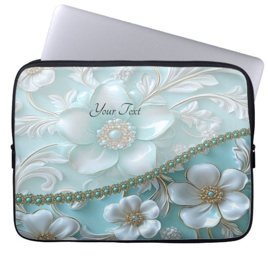 Aquamariner weißer Blumenschlauch Laptopschutzhülle (Vorderseite)