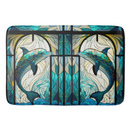 Aquamariner weißer Dolphin-Look aus festem Glas Badematte