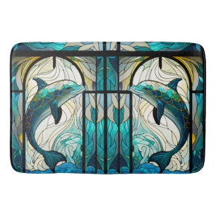 Aquamariner weißer Dolphin-Look aus festem Glas Badematte