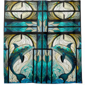 Aquamariner weißer Dolphin-Look aus festem Glas Duschvorhang (Vorderseite)