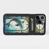 Aquamariner weißer Dolphin-Look aus festem Glas iPhone Hülle (Rückseite (Horizontal))