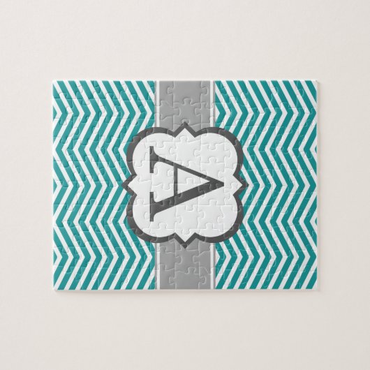 Aquamariner weißer Monogramm Buchstabe A Zickzack Puzzle (Horizontal)