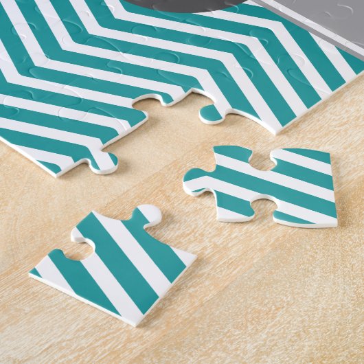 Aquamariner weißer Monogramm Buchstabe A Zickzack Puzzle (Seite)