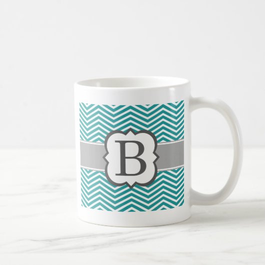 Aquamariner weißer Monogramm-Buchstabe B Zickzack Kaffeetasse (Rechts)