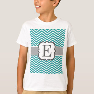 Aquamariner weißer Monogramm-Buchstabe E Zickzack T-Shirt